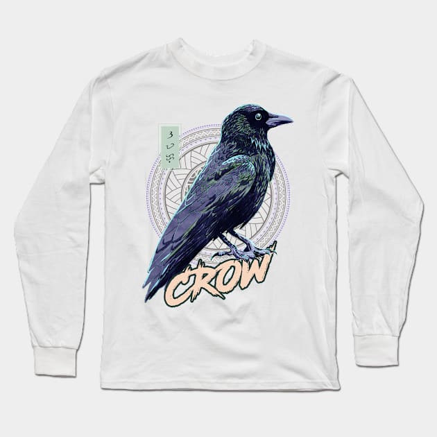 Crow - White Long Sleeve T-Shirt by Thor Reyes